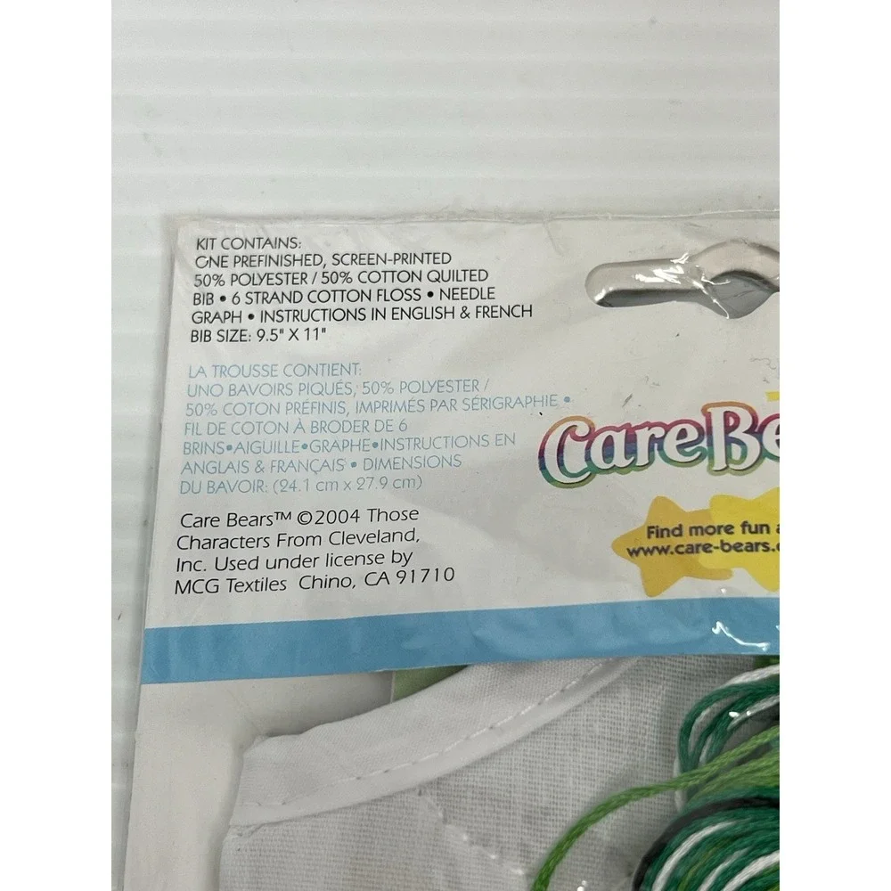 Care Bears Good Luck Bear Stamped Cross Stitch Kit Quilted Bib New Sealed 2004